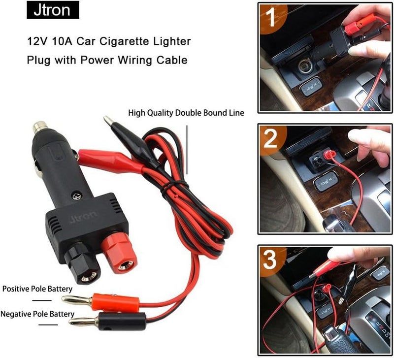 Jtron Dc 12v 10a Male Cigarette Lighter Plug with Power Wiring Cable Car to Take Power Black Power Cord for Inverter - Image 5